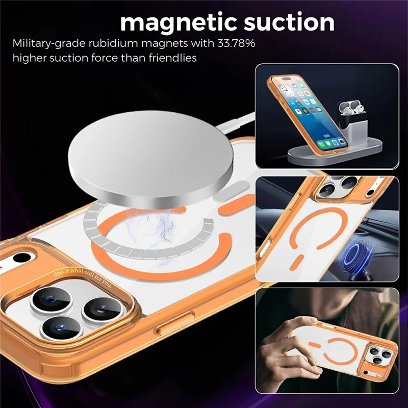 Kauf in Großmengen für iPhone 17 Pro Max magnetische Hülle PC TPU Handy-Schutzhülle kompatibel mit MagSafe - Orange