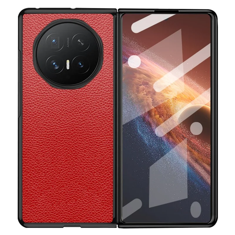 For Honor Magic V6 5G Case Litchi Texture PU Leather Coated PC + TPU Protective Phone Back Cover - Red