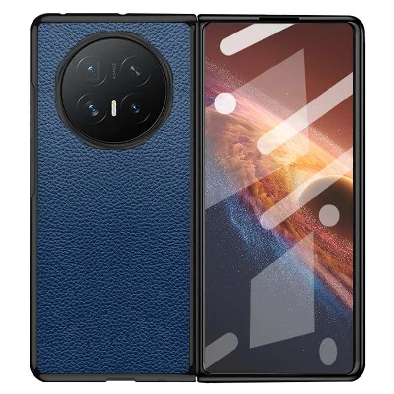 Coque pour Honor Magic V6 5G, texture cuir PU rétro, dos rigide en PC + cadre TPU, protection intégrale - Bleu