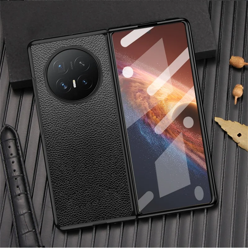 Coque pour Honor Magic V6 5G, texture cuir PU rétro, dos rigide en PC + cadre TPU, protection intégrale - Bleu