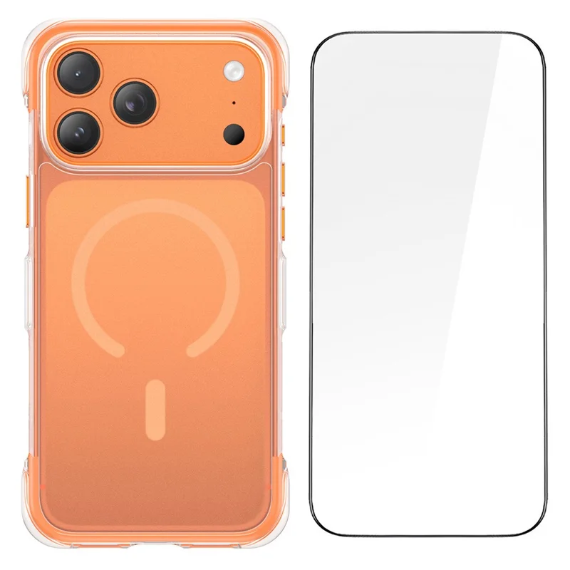 For iPhone 17 Pro Magnetic Phone Case Matte TPU Acrylic Back Cover with Tempered Glass - Orange