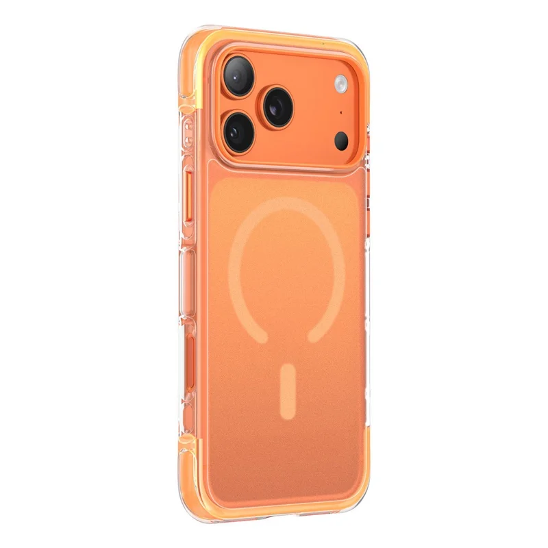 For iPhone 17 Pro Magnetic Phone Case Matte TPU Acrylic Back Cover with Tempered Glass - Orange