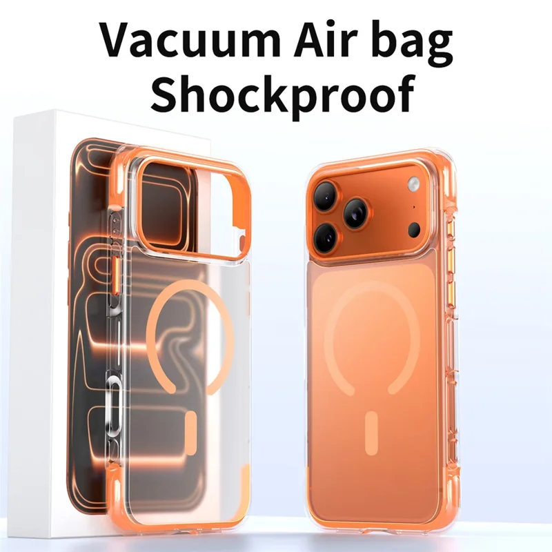 For iPhone 17 Pro Magnetic Phone Case Matte TPU Acrylic Back Cover with Tempered Glass - Orange