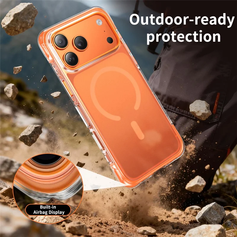 For iPhone 17 Pro Magnetic Phone Case Matte TPU Acrylic Back Cover with Tempered Glass - Orange