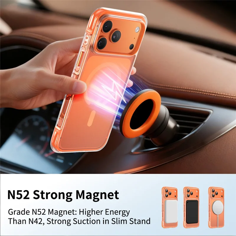 For iPhone 17 Pro Magnetic Phone Case Matte TPU Acrylic Back Cover with Tempered Glass - Orange