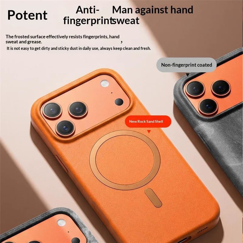 For iPhone 17 Pro Max Matte Magnetic Phone Case with Tempered Glass Anti-Fingerprint Protective Cover - Orange