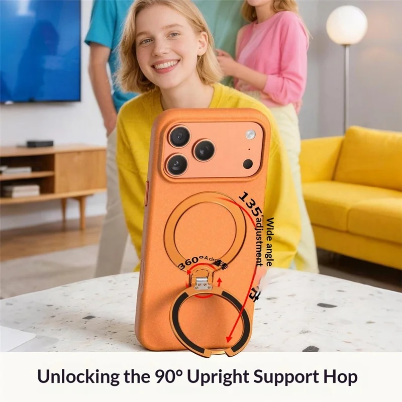 For iPhone 17 Pro Max Matte Magnetic Case with Tempered Glass 360° Ring Kickstand Shockproof Cover - Orange