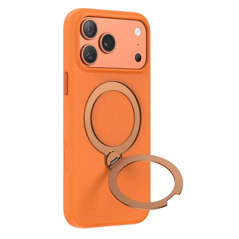 For iPhone 17 Pro Matte Magnetic Case with Tempered Glass 360° Ring Kickstand Shockproof Cover - Orange