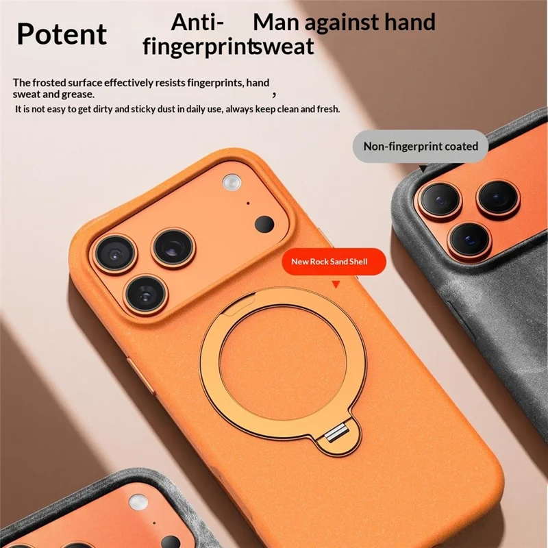 For iPhone 17 Pro Matte Magnetic Case with Tempered Glass 360° Ring Kickstand Shockproof Cover - Orange