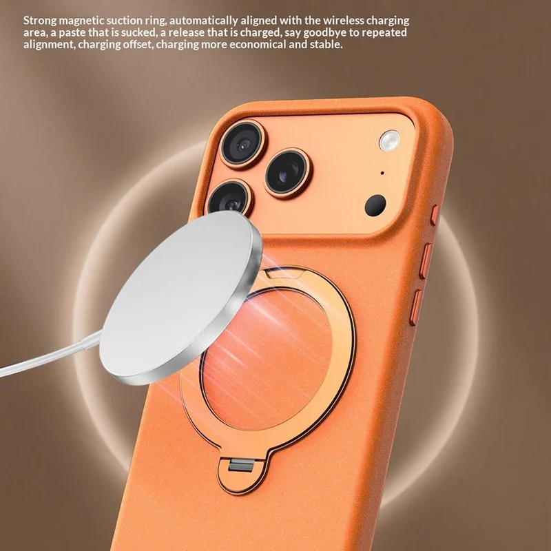 For iPhone 17 Pro Matte Magnetic Case with Tempered Glass 360° Ring Kickstand Shockproof Cover - Orange