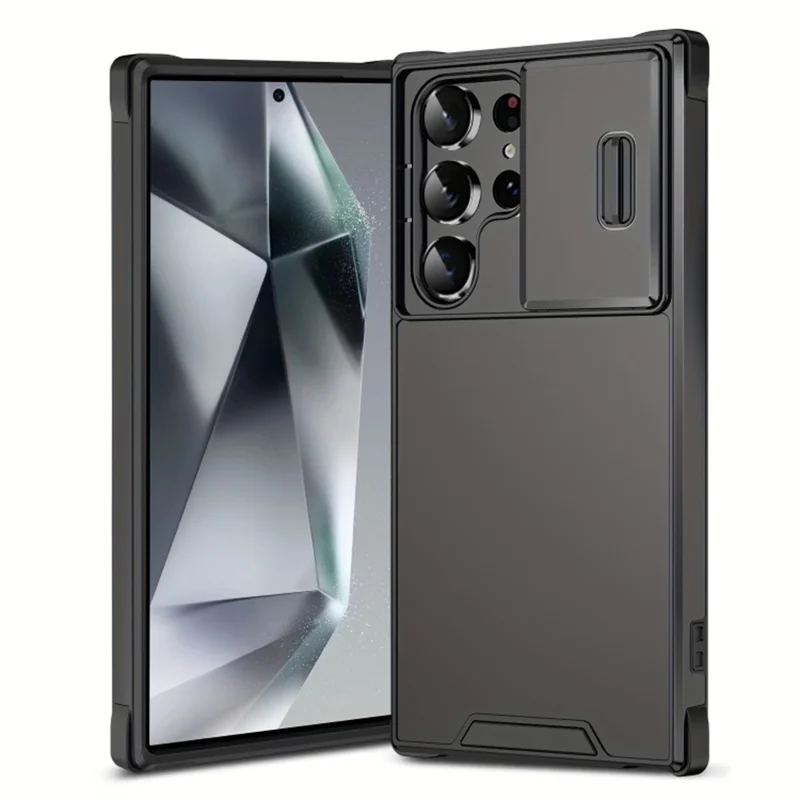 För Samsung Galaxy S25 Ultra Fodral PC + TPU Skal med Skjutbar Kamerablockering - Svart