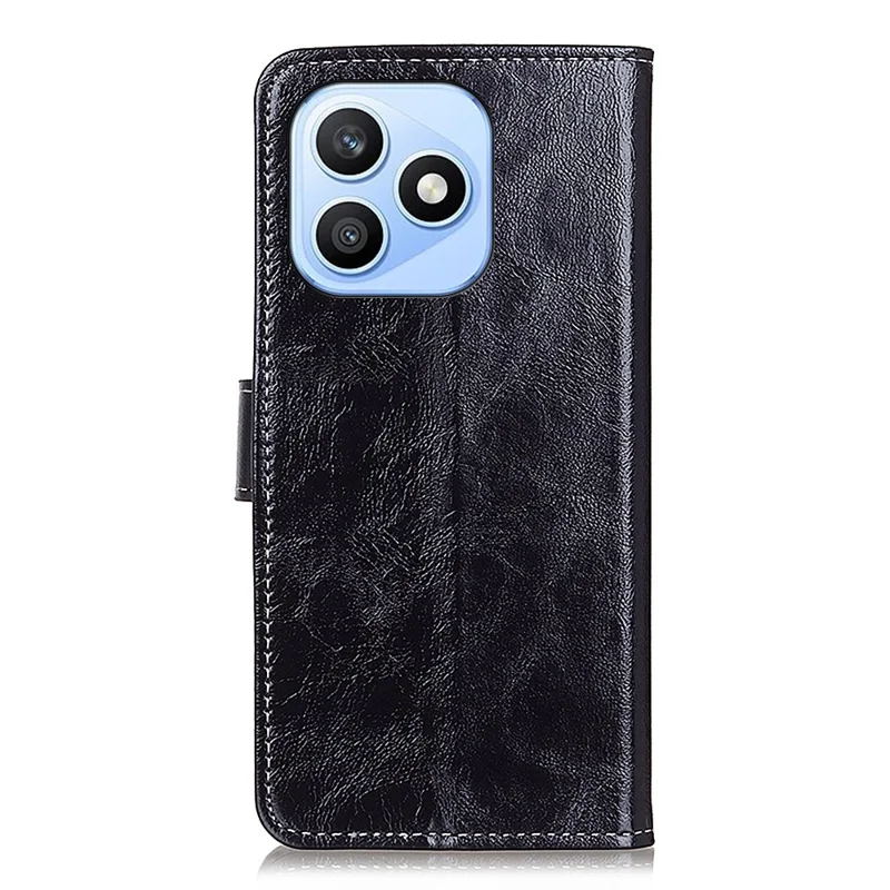 For Honor X8d 4G Case Wallet Leather Phone Cover Crazy Horse Texture - Black