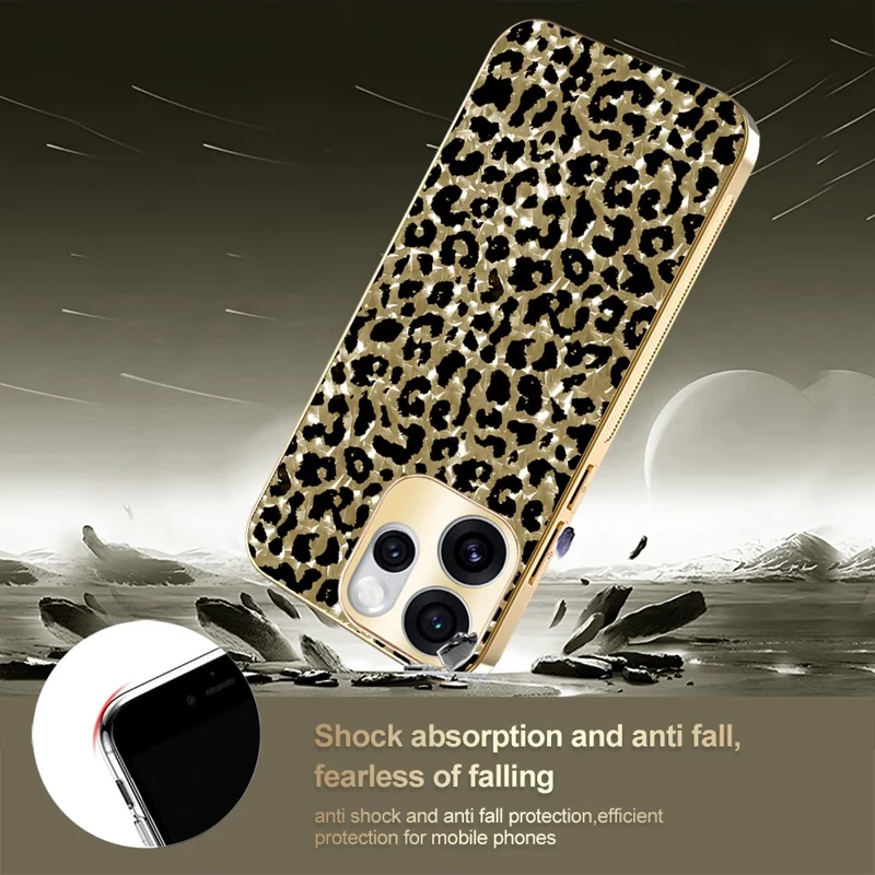 For Oppo Reno15 Pro 5G (Global) / Reno15 5G (China) Case Electroplating Frame Leopard Pattern PC + TPU Hybrid Phone Cover - Gold