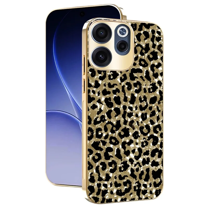 For Oppo Reno15 F 5G Case Electroplating Frame Leopard Pattern PC + TPU Hybrid Phone Cover - Gold