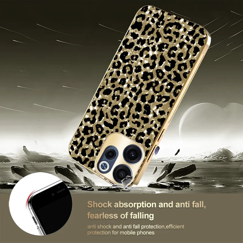 For Oppo Reno15 F 5G Case Electroplating Frame Leopard Pattern PC + TPU Hybrid Phone Cover - Gold