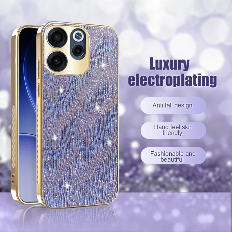 For Oppo Reno15 F 5G Case Electroplating Ripple Texture PU + TPU + PC Phone Back Cover - Purple