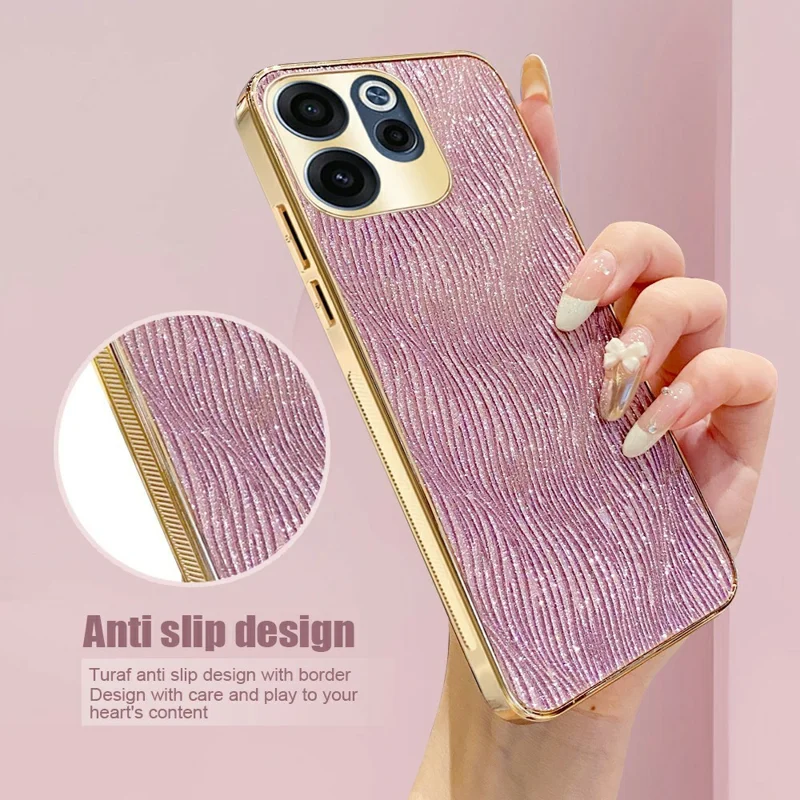 For Oppo Reno15 F 5G Case Electroplating Ripple Texture PU + TPU + PC Phone Back Cover - Purple