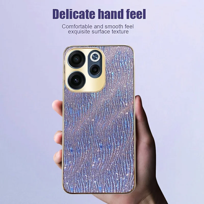 For Oppo Reno15 F 5G Case Electroplating Ripple Texture PU + TPU + PC Phone Back Cover - Purple