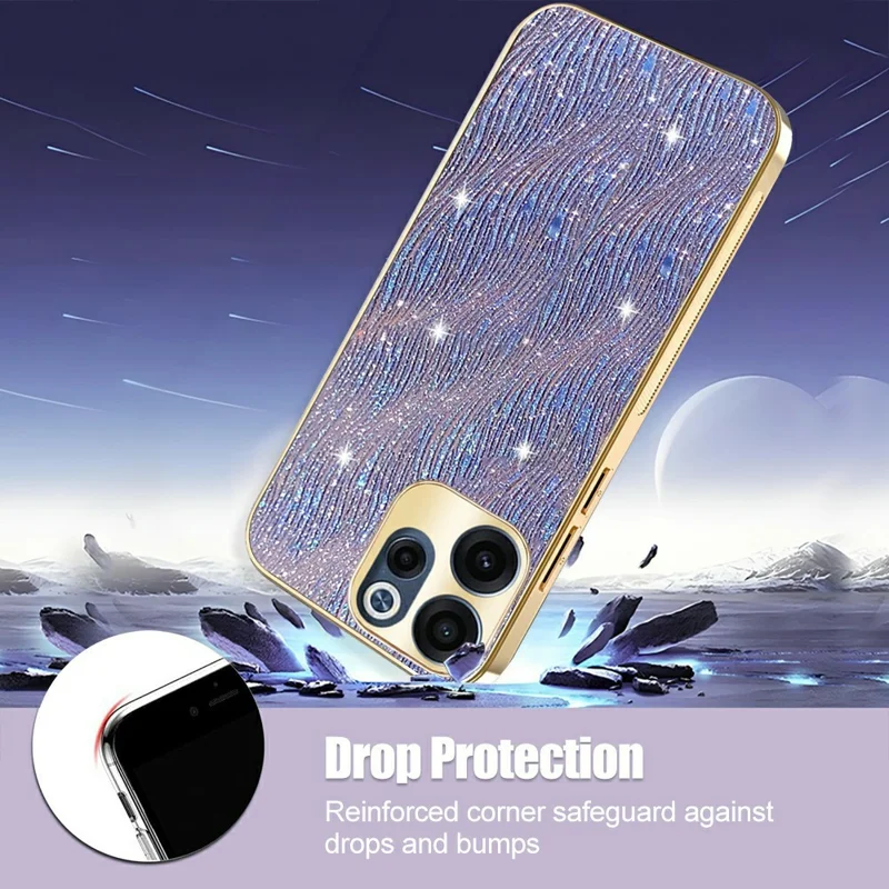 For Oppo Reno15 F 5G Case Electroplating Ripple Texture PU + TPU + PC Phone Back Cover - Purple