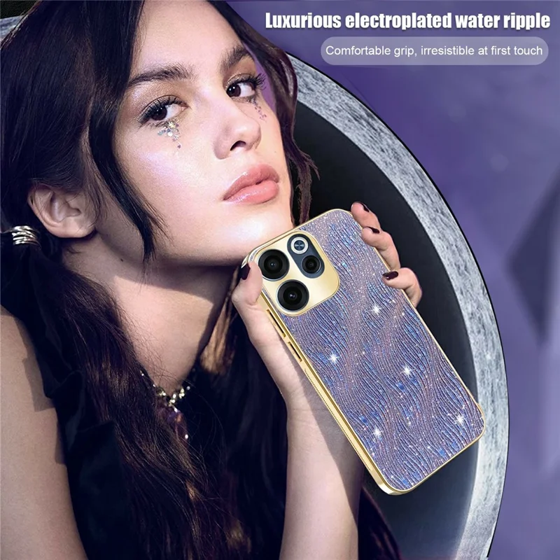 For Oppo Reno15 F 5G Case Electroplating Ripple Texture PU + TPU + PC Phone Back Cover - Purple