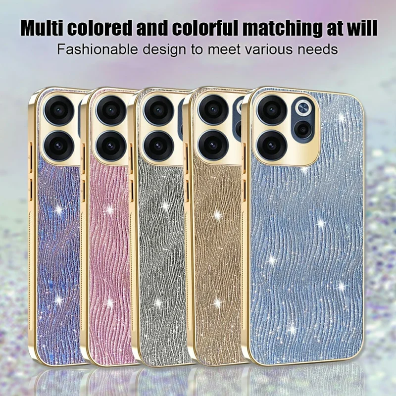 For Oppo Reno15 F 5G Case Electroplating Ripple Texture PU + TPU + PC Phone Back Cover - Purple