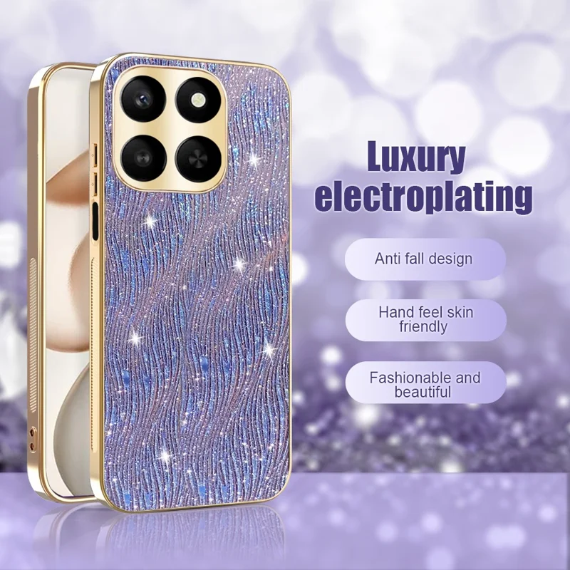 Phone Case for Honor 400 Smart 4G / 400 Smart 5G / X7d 4G / X7d 5G Electroplating Ripple Texture PU + TPU + PC Back Cover - Purple