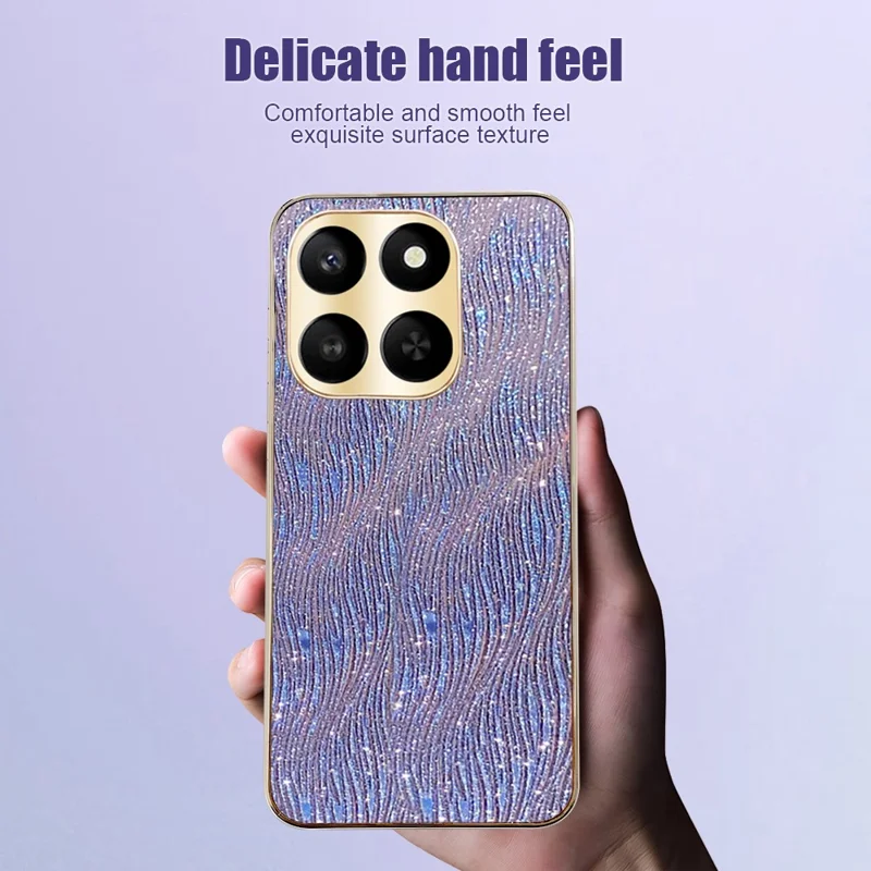 Phone Case for Honor 400 Smart 4G / 400 Smart 5G / X7d 4G / X7d 5G Electroplating Ripple Texture PU + TPU + PC Back Cover - Purple