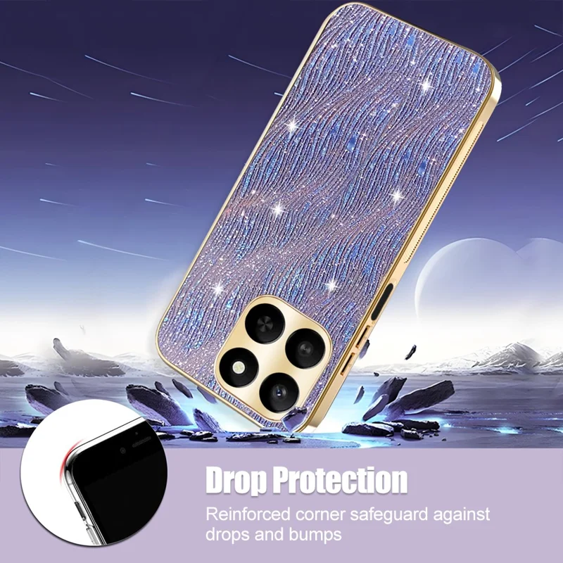 Phone Case for Honor 400 Smart 4G / 400 Smart 5G / X7d 4G / X7d 5G Electroplating Ripple Texture PU + TPU + PC Back Cover - Purple