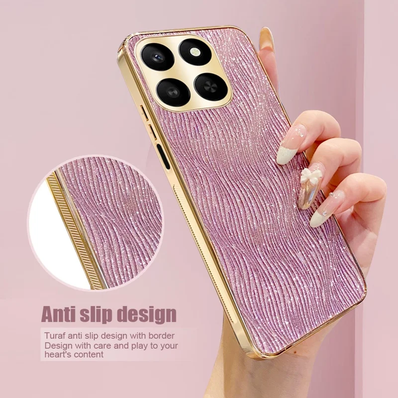 Phone Case for Honor 400 Smart 4G / 400 Smart 5G / X7d 4G / X7d 5G Electroplating Ripple Texture PU + TPU + PC Back Cover - Purple