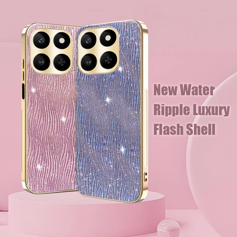 Phone Case for Honor 400 Smart 4G / 400 Smart 5G / X7d 4G / X7d 5G Electroplating Ripple Texture PU + TPU + PC Back Cover - Purple