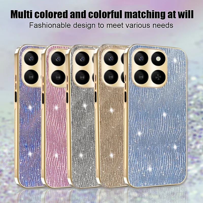 Phone Case for Honor 400 Smart 4G / 400 Smart 5G / X7d 4G / X7d 5G Electroplating Ripple Texture PU + TPU + PC Back Cover - Purple