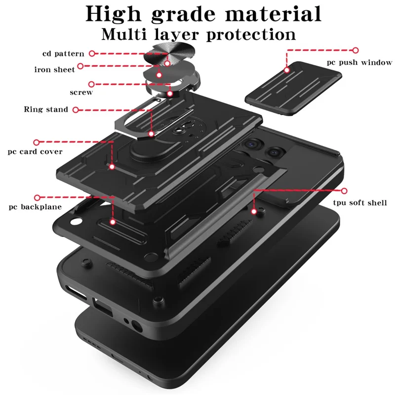Bulk Purchasing For OnePlus 13R 5G Case PC + TPU Kickstand Phone Back Cover with Camera Slider - Black