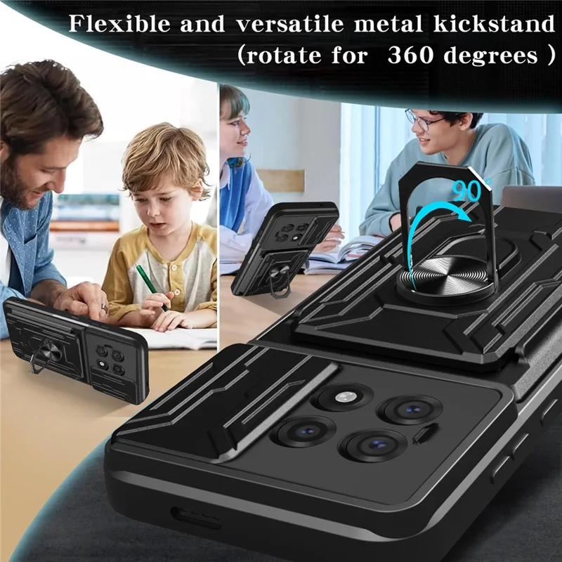 Bulk Purchasing For OnePlus 13R 5G Case PC + TPU Kickstand Phone Back Cover with Camera Slider - Black