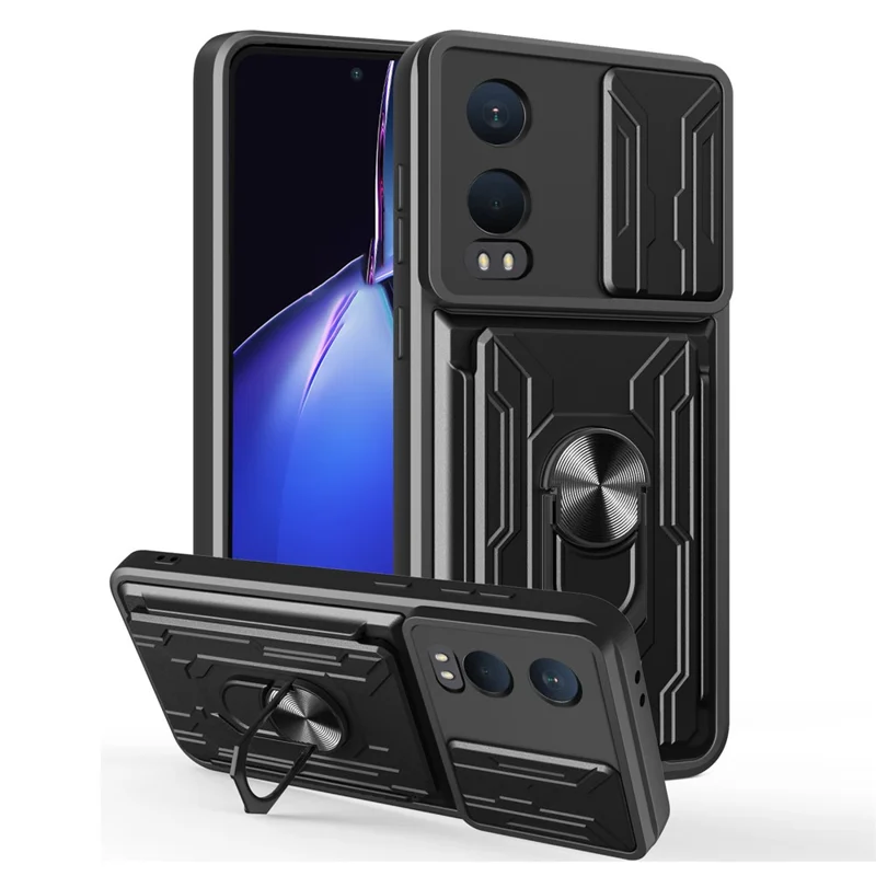 Bulk Purchasing For OnePlus Nord CE4 Lite 5G Case PC + TPU Kickstand Phone Back Cover with Camera Slider - Black