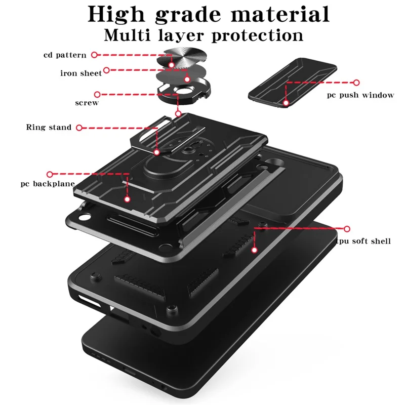 Bulk Purchasing For OnePlus Nord CE4 Lite 5G Case PC + TPU Kickstand Phone Back Cover with Camera Slider - Black