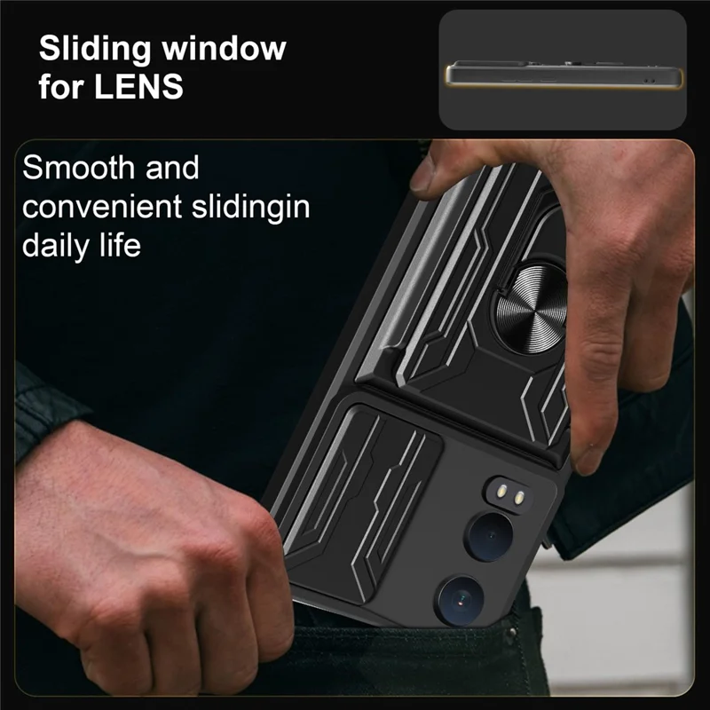 Bulk Purchasing For OnePlus Nord CE4 Lite 5G Case PC + TPU Kickstand Phone Back Cover with Camera Slider - Black