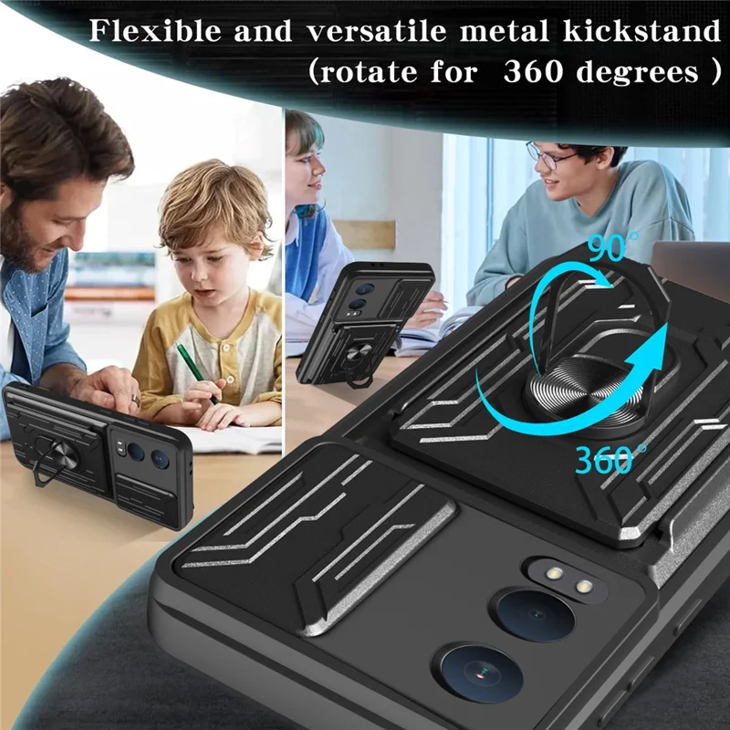 Bulk Purchasing For OnePlus Nord CE4 Lite 5G Case PC + TPU Kickstand Phone Back Cover with Camera Slider - Black