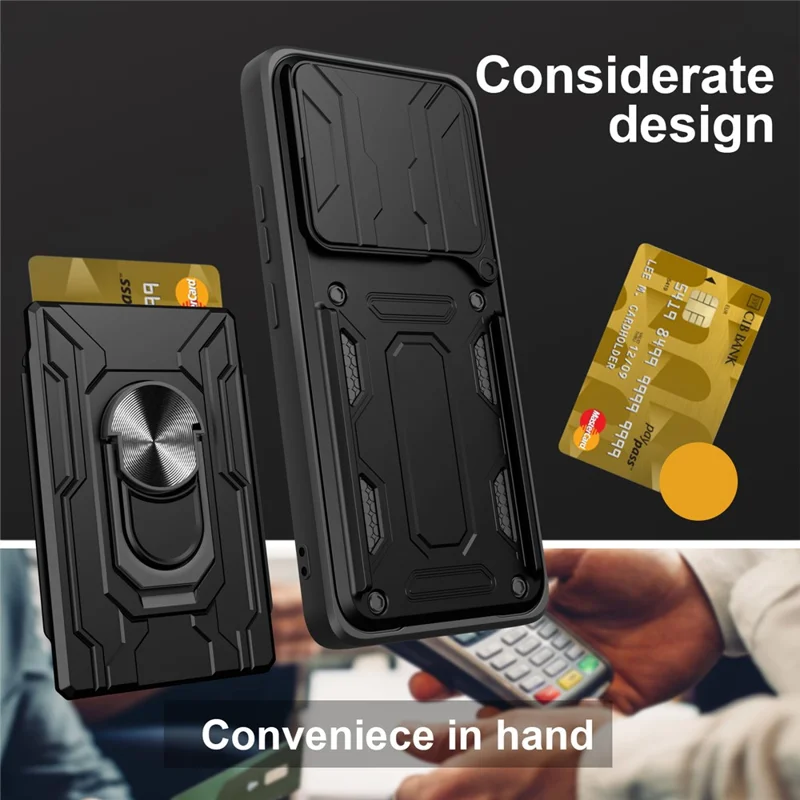 Achat en gros pour Xiaomi Redmi K80 Pro 5G / Poco F7 Ultra 5G, étui arrière en PC + TPU avec support pivotant et coulissant pour objectif - Noir