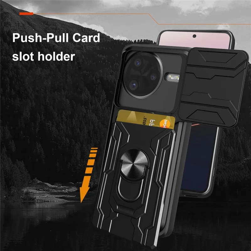 Achat en gros pour Xiaomi Redmi K80 Pro 5G / Poco F7 Ultra 5G, étui arrière en PC + TPU avec support pivotant et coulissant pour objectif - Noir