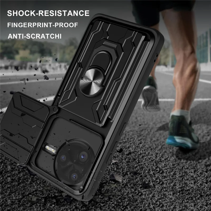 Achat en gros pour Xiaomi Redmi K80 Pro 5G / Poco F7 Ultra 5G, étui arrière en PC + TPU avec support pivotant et coulissant pour objectif - Noir