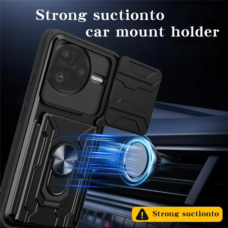 Achat en gros pour Xiaomi Redmi K80 Pro 5G / Poco F7 Ultra 5G, étui arrière en PC + TPU avec support pivotant et coulissant pour objectif - Noir