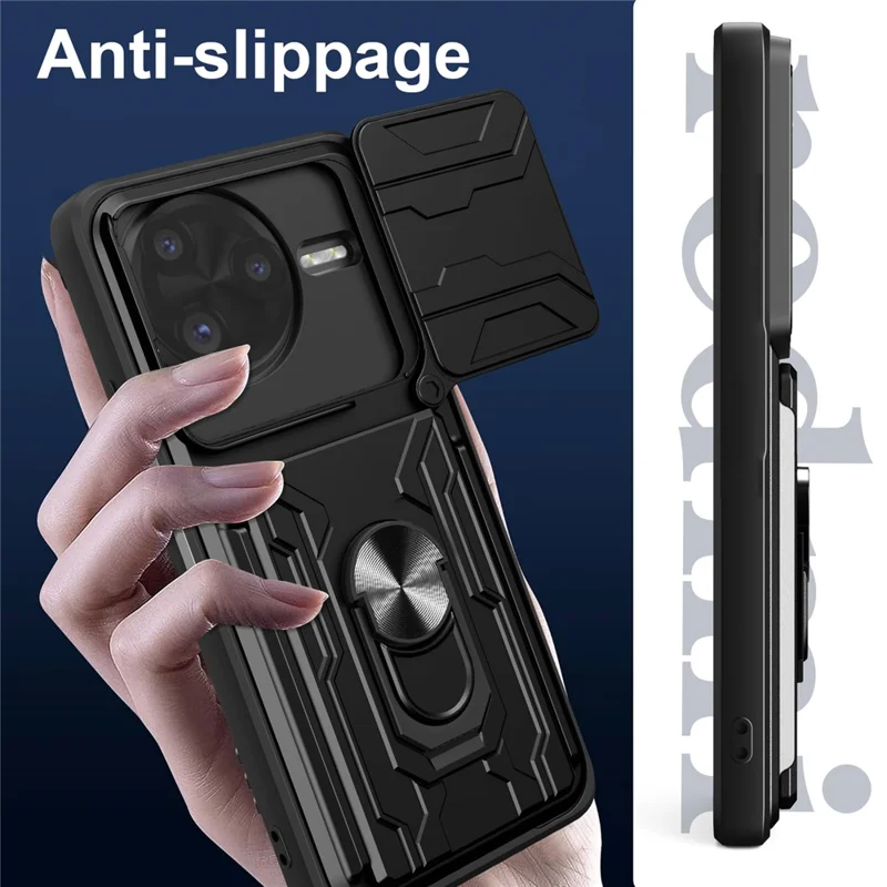 Achat en gros pour Xiaomi Redmi K80 Pro 5G / Poco F7 Ultra 5G, étui arrière en PC + TPU avec support pivotant et coulissant pour objectif - Noir
