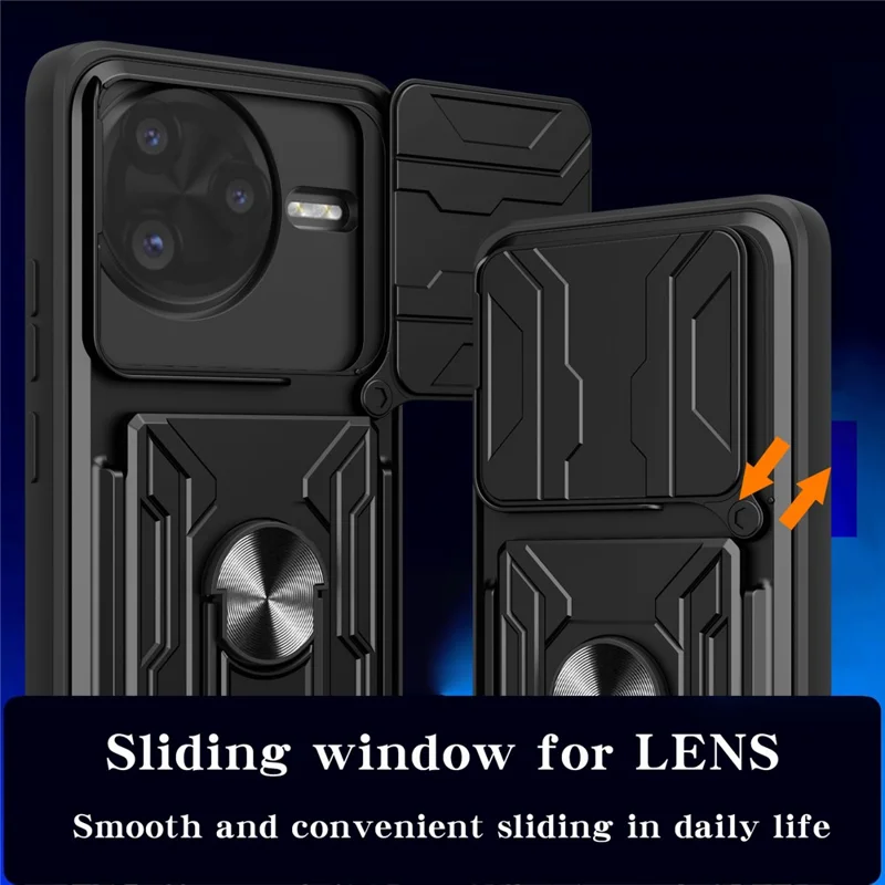 Achat en gros pour Xiaomi Redmi K80 Pro 5G / Poco F7 Ultra 5G, étui arrière en PC + TPU avec support pivotant et coulissant pour objectif - Noir