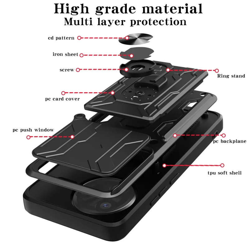 Achat en gros pour Xiaomi Redmi K80 Pro 5G / Poco F7 Ultra 5G, étui arrière en PC + TPU avec support pivotant et coulissant pour objectif - Noir