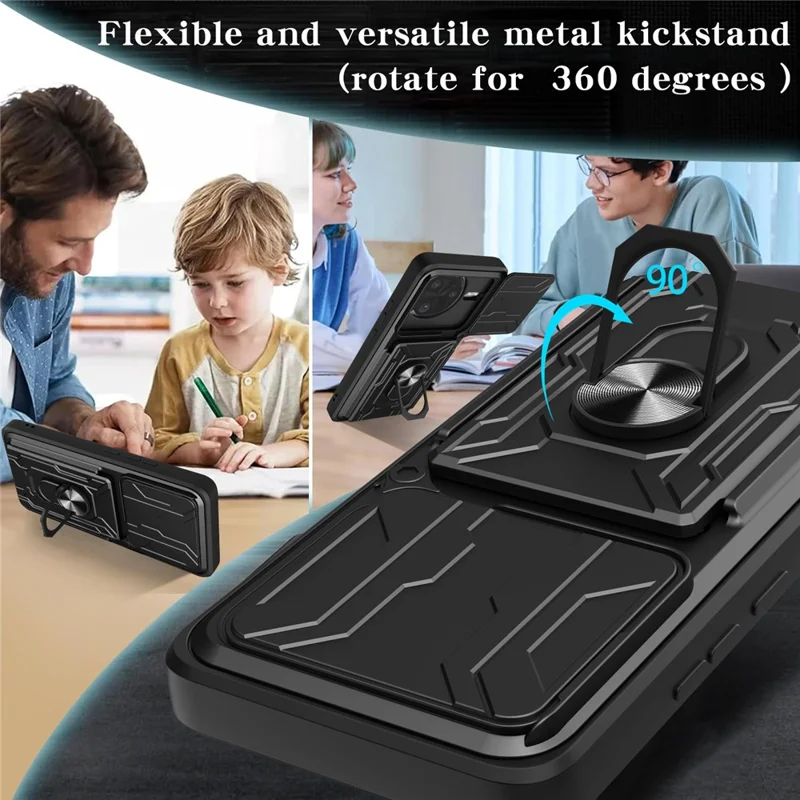 Achat en gros pour Xiaomi Redmi K80 Pro 5G / Poco F7 Ultra 5G, étui arrière en PC + TPU avec support pivotant et coulissant pour objectif - Noir