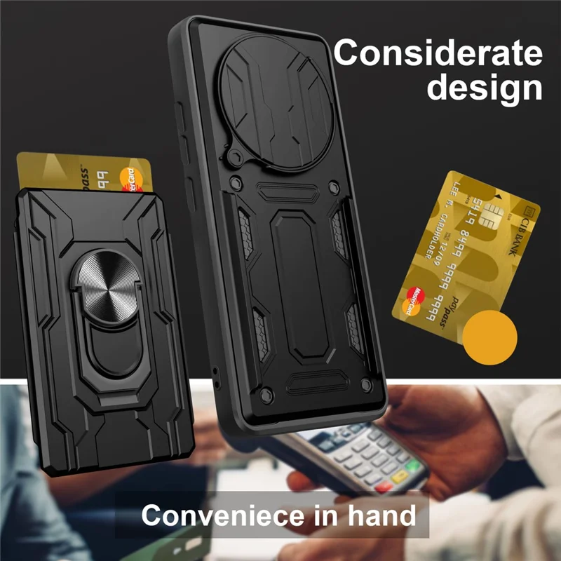 Bulk Purchasing For Honor Magic7 Pro 5G Case PC + TPU Kickstand Phone Back Cover with Camera Slider - Black