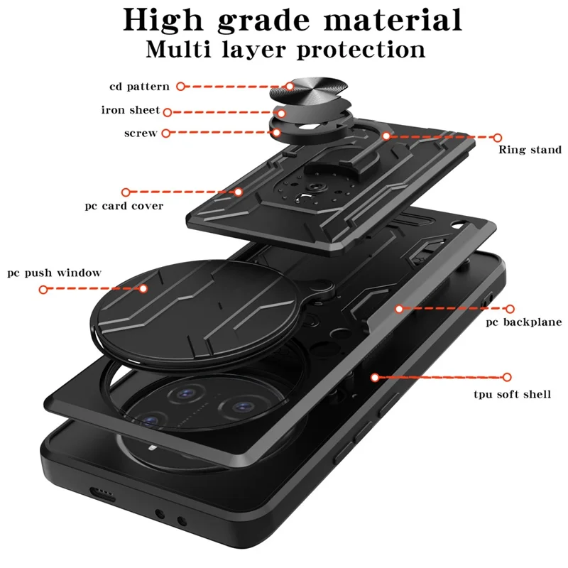 Bulk Purchasing For Honor Magic7 Pro 5G Case PC + TPU Kickstand Phone Back Cover with Camera Slider - Black