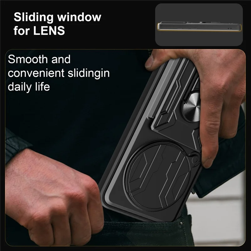 Bulk Purchasing For Honor Magic7 Pro 5G Case PC + TPU Kickstand Phone Back Cover with Camera Slider - Black