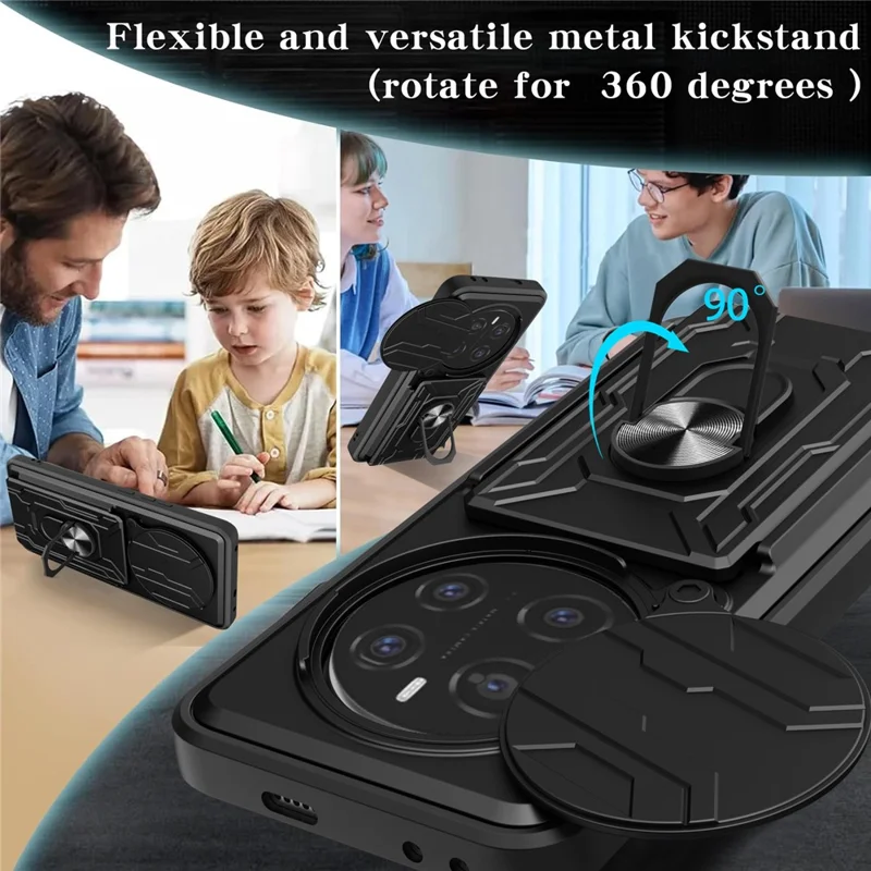 Bulk Purchasing For Honor Magic7 Pro 5G Case PC + TPU Kickstand Phone Back Cover with Camera Slider - Black