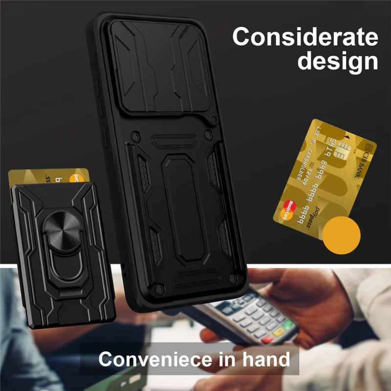 Acquisto all'ingrosso per custodia Xiaomi Redmi K80 5G / Poco F7 Pro 5G, retro in PC + TPU con supporto pieghevole, chiusura posteriore con cursore per fotocamera - Nero